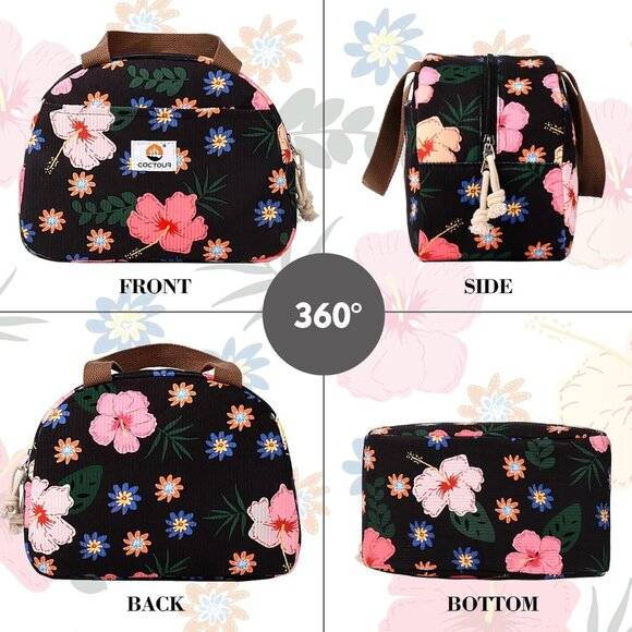 Cute Corduroy Lunch Box for Women & Teens, Insulated Flower Tote for Work - Picture 8 of 8